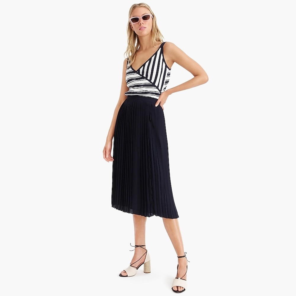 J. Crew Navy Pleated Midi Skirt
